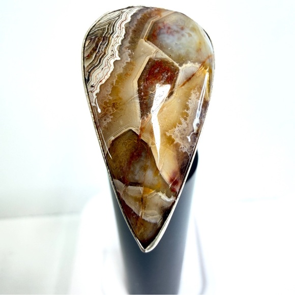 💕 Natural Crazy lace agate gemstone ring. Silver overlay handmade size 5 - Picture 1 of 7